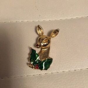 Gold and Green Reindeer Brooch